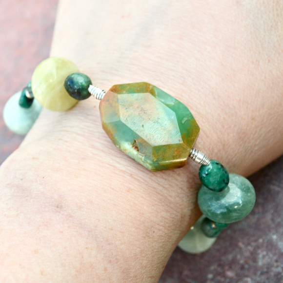 Aquamarine Chrysoprase Emerald Sterling Bracelet - Picture 6 of 8